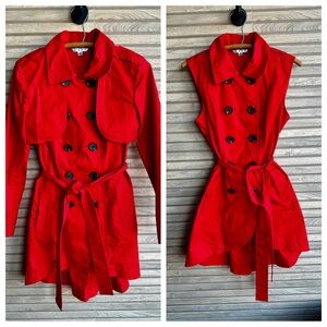 Women's CAbi Red Double-Breasted Trench Dress Bolero Jacket Coat Size 4